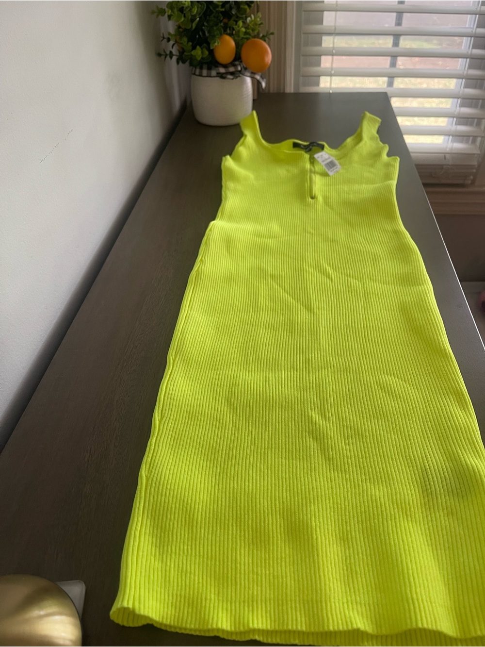 New Look Neon Yellow Ribbed Midi Tank Dress